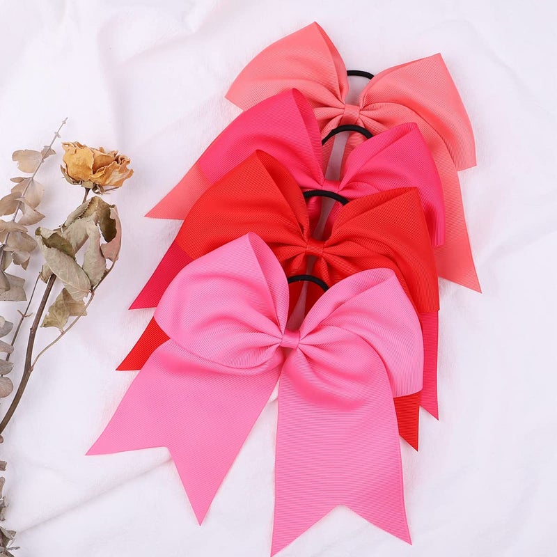 WillingTee 20Pcs 8" Large Cheer Bows for Girls Ponytail Holder Grosgrain Ribbon Cheerleading Bows Elastic Hair Tie Bands for Baby Girls School Colleage Teens Senior Cheerleader - Image 4